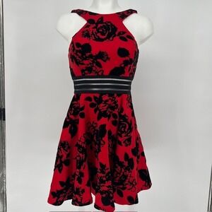 Whimsygoth Holiday Velvet Burnout Foral Fit & Flare Mini Dress Juniors Size 7